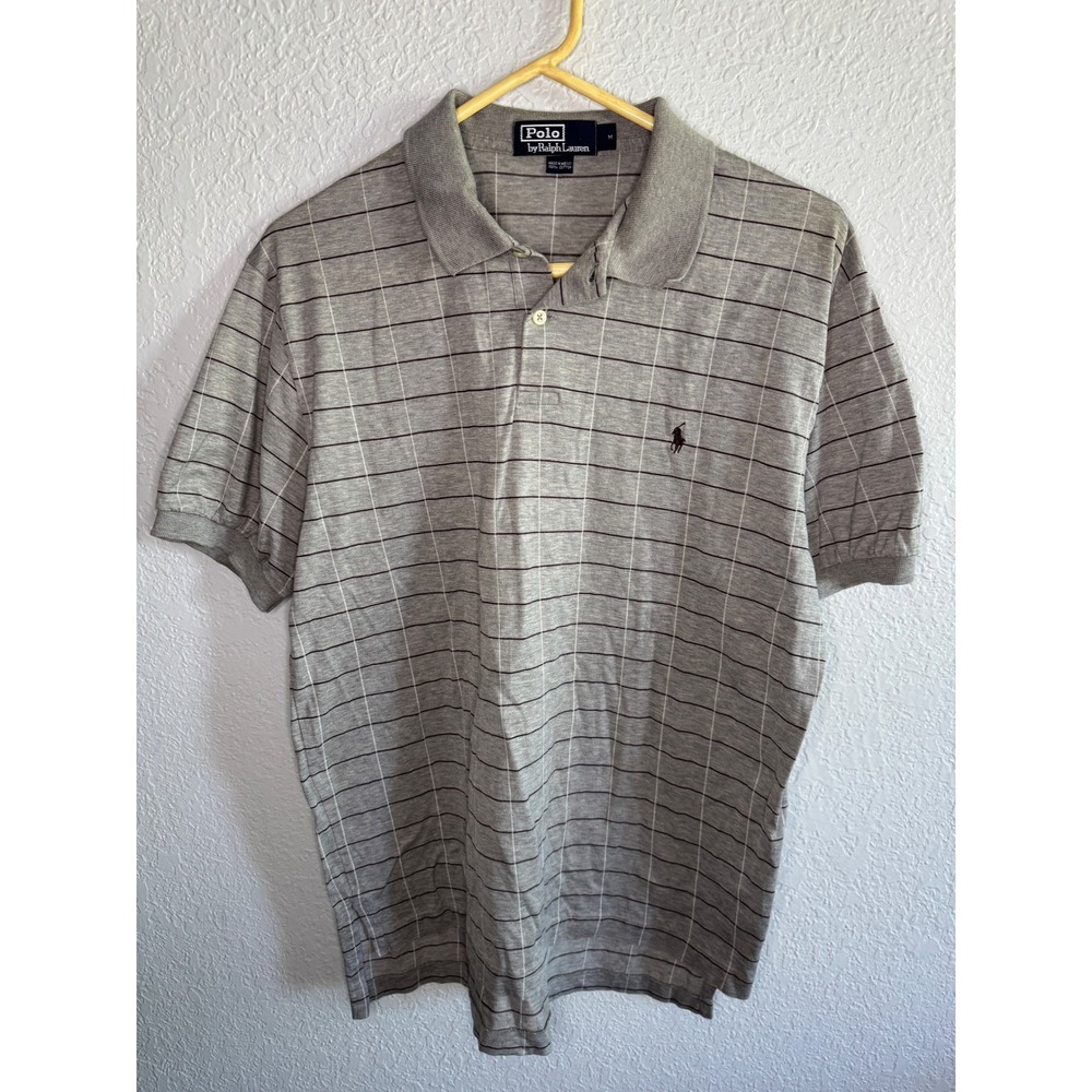 Plaid Polo Ralph Lauren Polo Shirt Mens Medium Gray Excellent